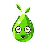 Green Nature Element, Egg-Shaped Cute Fantastic Character With Big Eyes Vector Emoji Icon. Video Game Template Item For Magic Flash Game Design Constructor Isolated Cartoon Object.