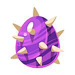 Purple Spiky Egg With Stripes, Fantastic Natural Element Egg-Shaped Bright Color Vector Icon. Video Game Template Item For Magic Flash Game Design Constructor Isolated Cartoon Object.