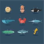 Inhabitants of Sea and Ocean. Vector Illustration Collection.