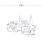 Wine Bottle, Glass And Crate Of Grapes Hand Drawn Realistic Detailed Sketch In Beautiful Classy Style On White Background