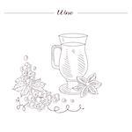 Glass Of Spiced Hot Wine Hand Drawn Realistic Detailed Sketch In Beautiful Classy Style On White Background