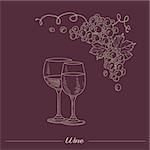 Two lasses With Different Wine Hand Drawn Realistic Detailed Sketch In Beautiful Classy Style On Dark Red Background