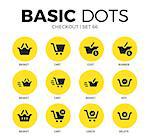 Checkout flat icons set with basket form, cart icon and cost form isolated vector illustration on white