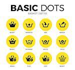 Basket flat icons set with favorites, remove, check interface elements isolated vector illustration on white