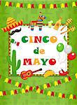 Cinco de Mayo greeting card, template for flyer, poster, invitation. Mexican celebration with traditional symbols. Vector illustration