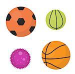 Balls set  icons, flat, cartoon style. Collection of football, basketball, tennis. Isolated on white background. Vector illustration, clip-art