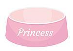 Pink dog food bowl with an inscription Princess icon, flat, cartoon style. Plate for animals. Isolated on white background. Vector illustration, clip-art