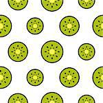 Kiwi fruit slices seamless green pattern on white. Summer fresh repeat background.