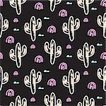 Cactus plant black vector seamless pattern. Abstract cartoon desert fabric print. Scandinavian style cacti for wallpaper, textile, tablecloth.