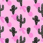 Cactus plant vector pink seamless pattern. Abstract cartoon desert fabric print. Scandinavian style cacti with shadow for wallpaper, curtain, tablecloth.