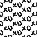 XOXO hugs and kisses bold seamless pattern. Hand drawn trendy hipster black and white XO background. Ink grungy brush texture.