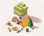 Vector isometric low poly campsite equipment