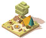 Vector isometric low poly campsite in the wood