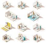 Vector isometric low poly hospital rooms set