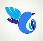 Blue vector abstract tropical bird. Design for corporate style and logo.