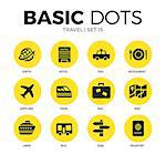 Travel flat icons set with train, bus and passport isolated vector illustration on white
