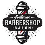 Logo for barbershop with barber pole in vintage style. Vector template
