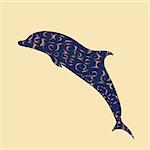 Dolphin sea animal ornament silhouette. Art vector illustration.