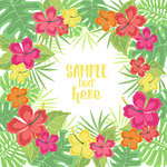 Vector illustration hibiscus flower. Background with tropical flowers and palm leaves