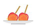 Apples in caramel, icon flat, cartoon style. Candy apple isolated on white background. Vector illustration, clip-art