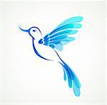 Blue flying tropical bird. Design for corporate style and logo.