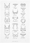 Poster classic underwear in vintage style drawing with lines