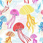 Seamless marine bright pattern with multi-colored jellyfish