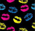 vector illustration of neon lipstick kisses seamless background