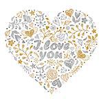 Floral Valentine's heart with plants,flowers and other elements.Vector illustration.