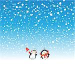 Winter beautiful New Year snow background with penguins