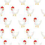 White hen rural seamless vector pattern. Farm birds simple rustic background texture.