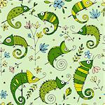 Chameleon collection, seamless pattern for your design. Vector illustration