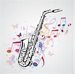 Abstract vector background with music notes and saxophone