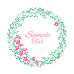 Vector illustrations floral circle with leaves and pink flowers