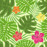 Vector green illustration of palm leaves background. Exotic seamless pattern