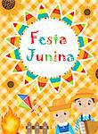 Festa Junina greeting card, invitation, poster. Brazilian Latin American festival template for your design.Vector illustration