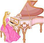 Illustration of princess playing the piano
