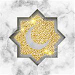 vector holiday illustration of shiny Ramadan Kareem label on marble background. Composition of muslim holy month