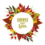 Vector Illustration Autumn leaves decoration with rose hip