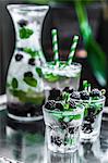 Water with blackberries, ice cubes and mint