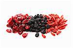 Dried cranberries, aronia berries and goji berries