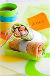 Green and red tandoori chicken wraps