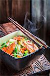 Vegetables with noodles and prawns (Asia)