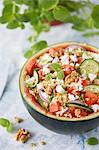 Watermelon salad with millet, cucumber and feta cheese