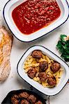 Fusilli pasta with meatballs and tomato sauce