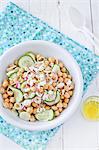 Chickpea salad with cucumber, onions and feta cheese