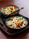 Noodles with steamed chicken and vegetables (Asia)