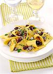 Stracci con alici (fresh pasta with anchovies and olives, Italy)