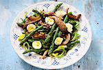 Green asparagus with fried oyster mushrooms and quail's eggs