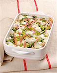 Pasta bake with courgettes, mozzarella and ham